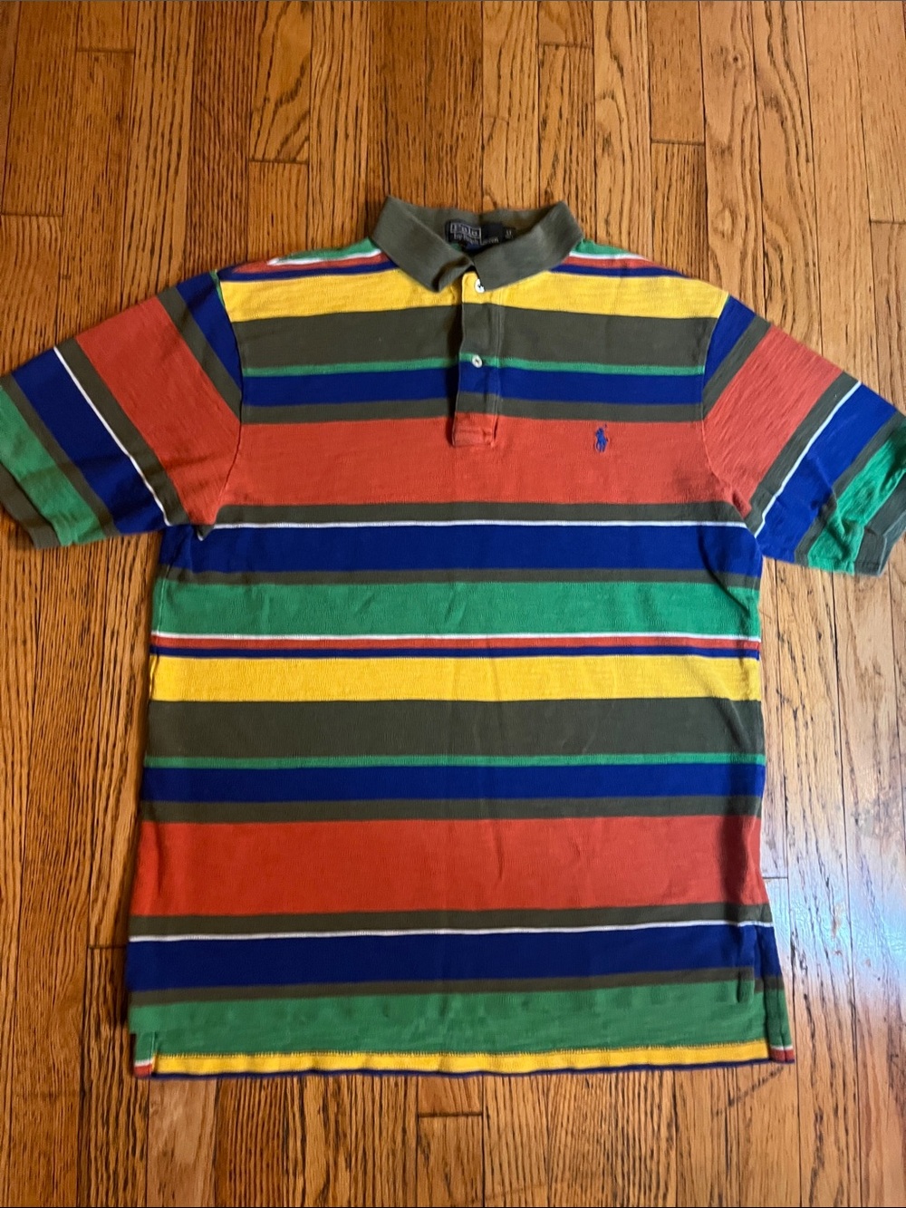 Polo Ralph Lauren Polo Shirt Sz LT Tall Multicolored Striped Textured Long Tail